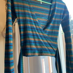 NWOT never worn Free People surplice faux Wrap Top size XS purple blue